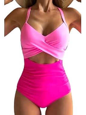 New Eomenie Womens One Piece Pink Cutout Swimsuit / Medium